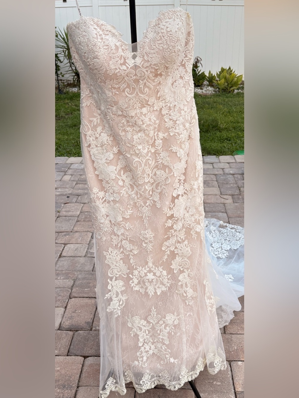 Stella York Blush and Ivory Lace Strapless Wedding Dress